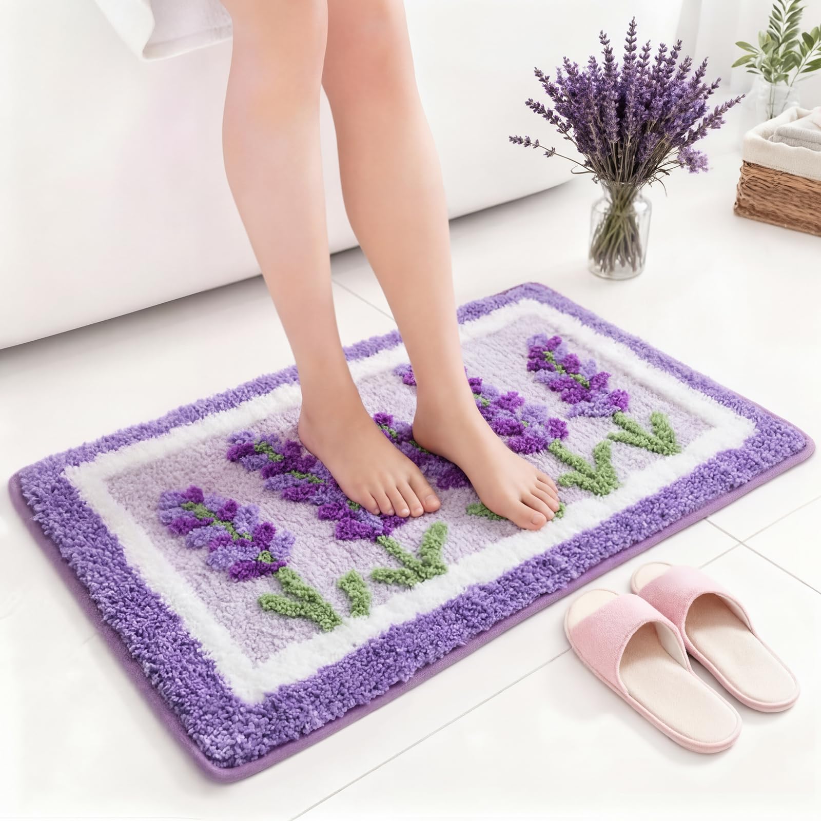 Boao lavender bath mat 24x16 inch size shown for room-scale fit.