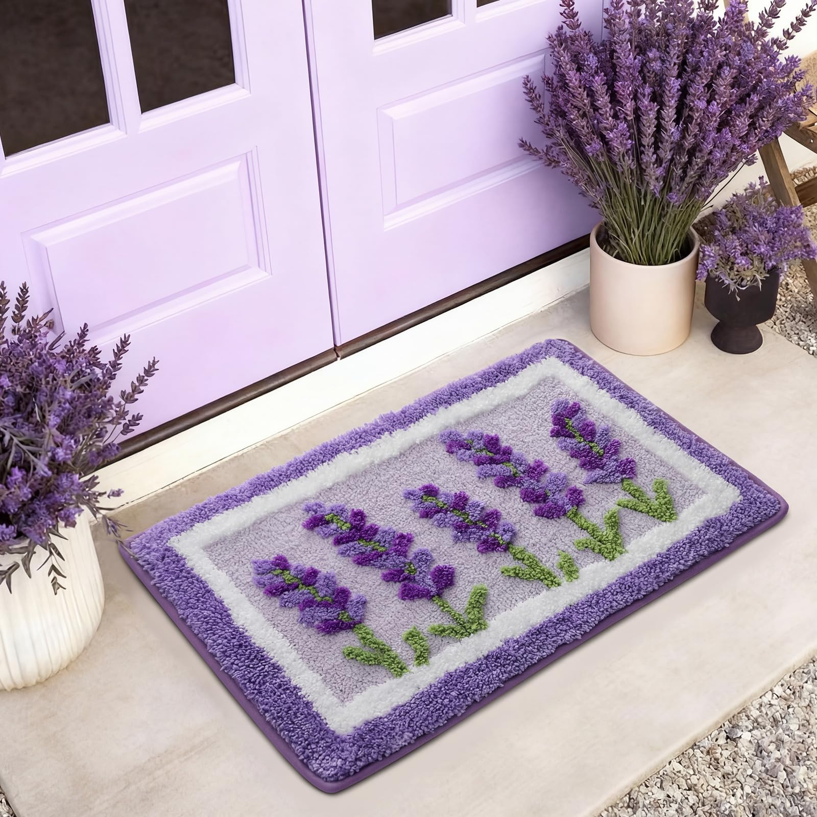 Boao lavender bath mat in a bright bathroom setting for spring decor.