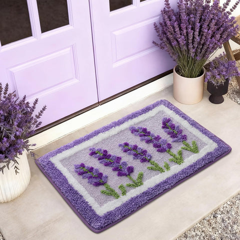 Boao lavender bath mat in a bright bathroom setting for spring decor.