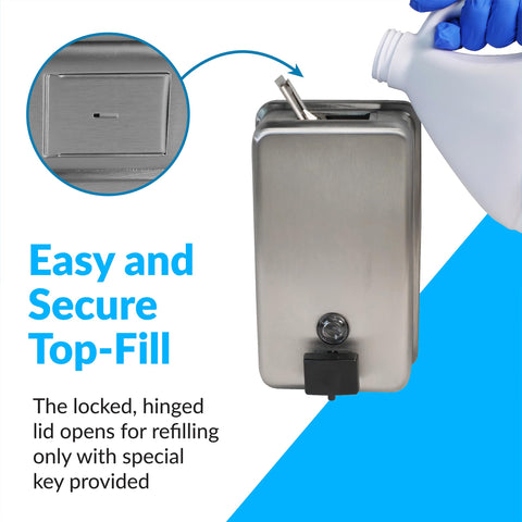 Bobrick locked hinged lid detail secures public restrooms against tampering.