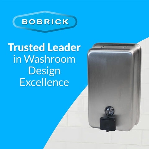 Bobrick clear refill indicator window shows soap level for timely restocking.