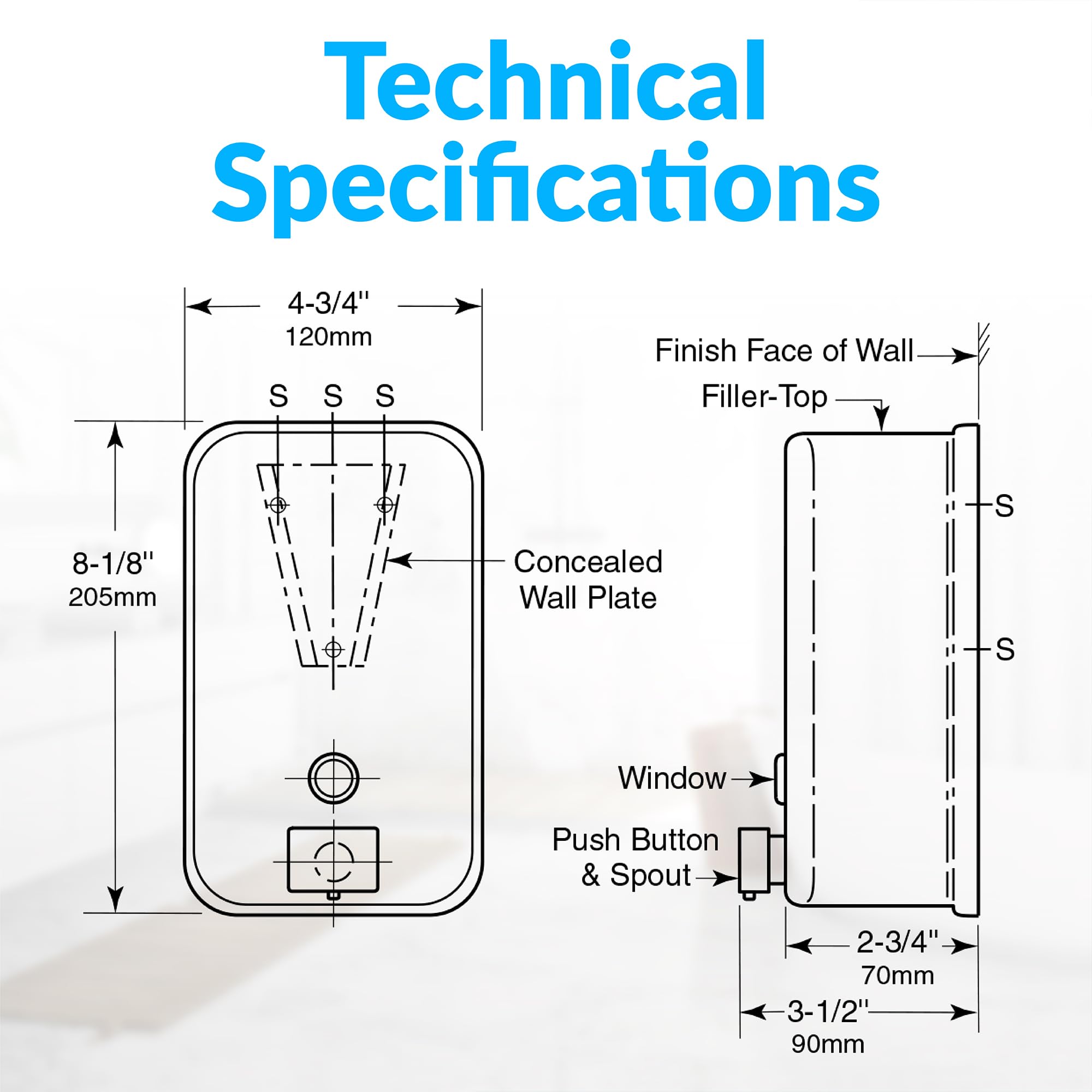 Bobrick ADA-friendly push-button operation enables one-handed soap dispensing.