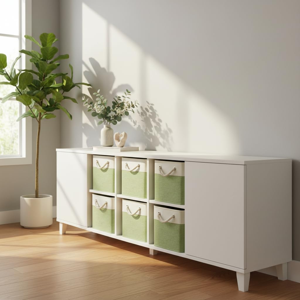 BOFUGA cube storage bin side view with handles, easy access for closet organization