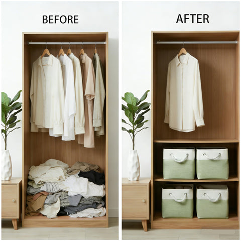 BOFUGA cube storage bin stacked in a closet keeps items neat