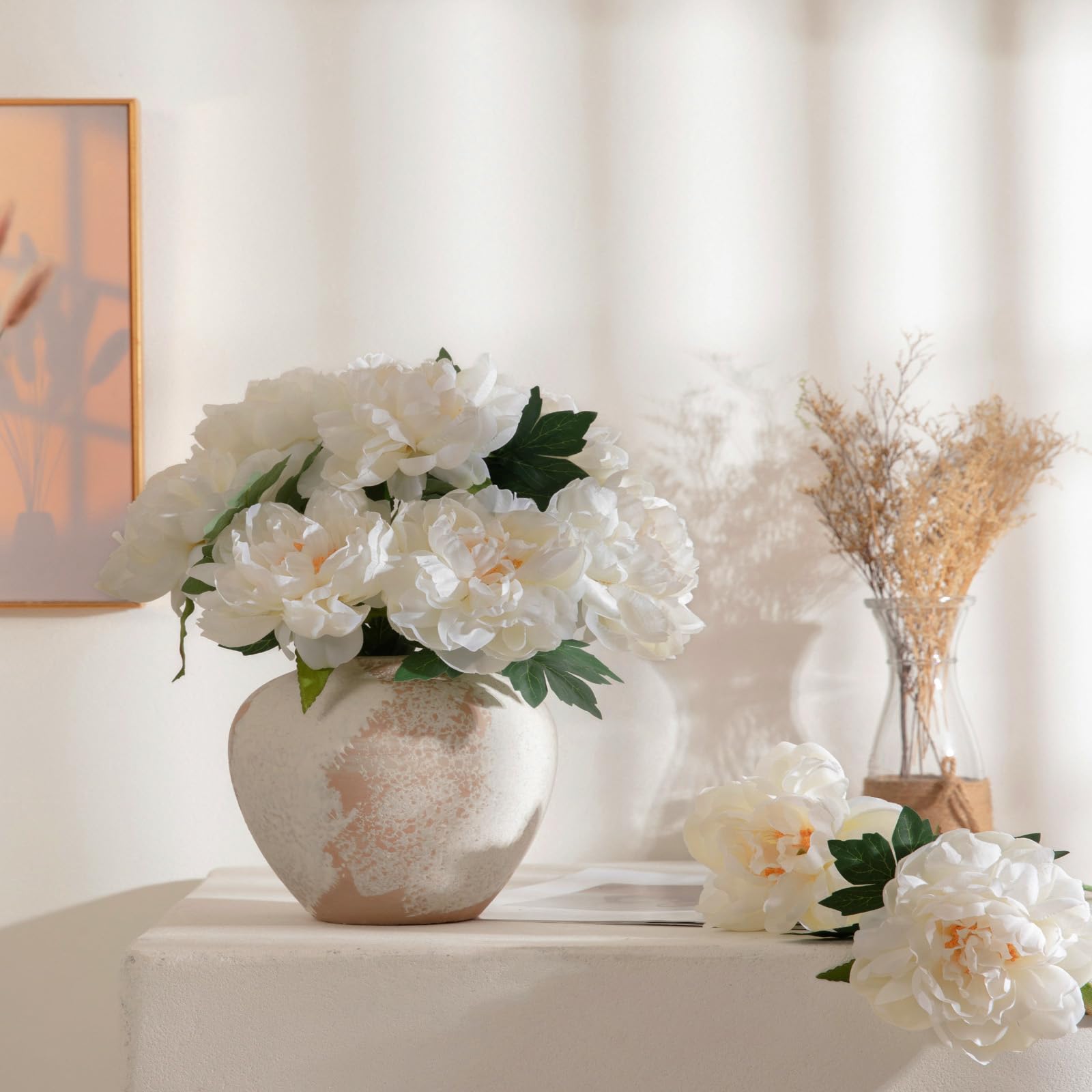 BOFUGA Peonies artificial flowers white silk petals resembling fresh blooms