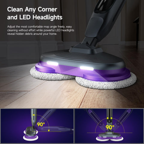 BOJUK Scrub & Steam Mop 90-degree swivel reaches tight corners