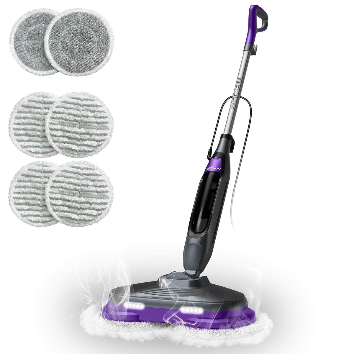 BOJUK Scrub & Steam Mop with dual pads tackling tough messes