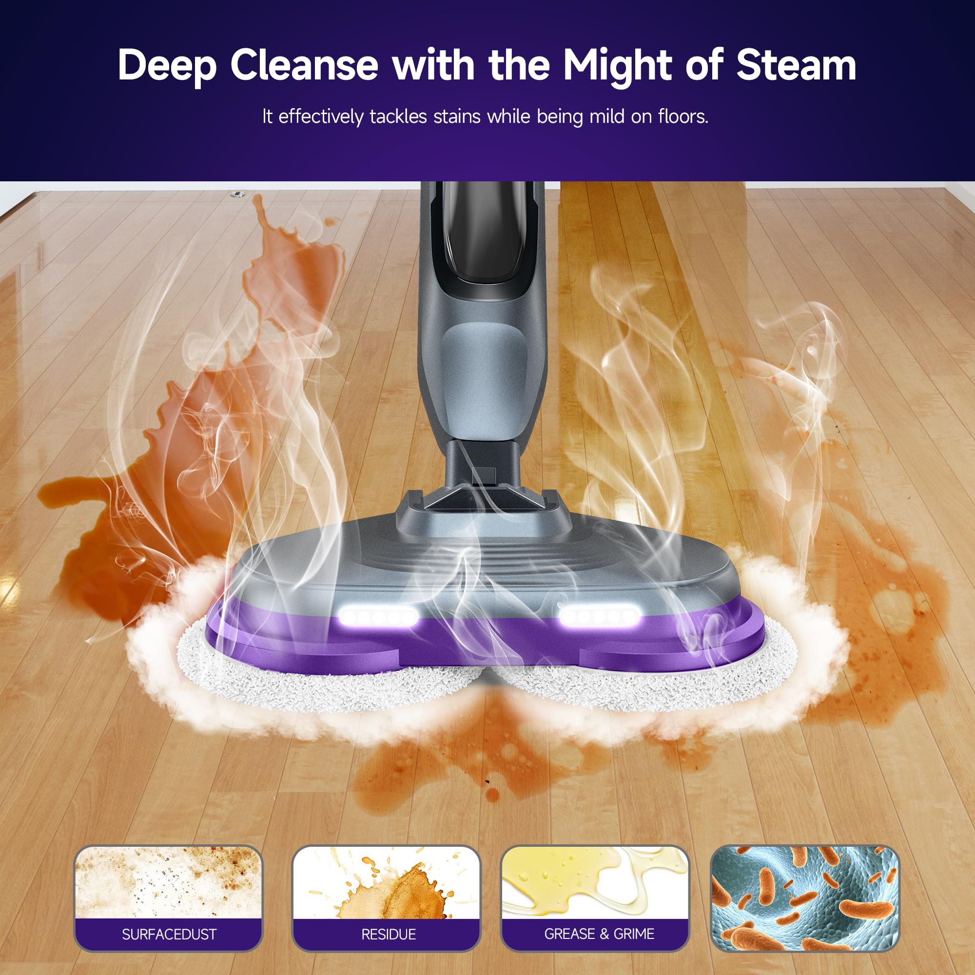 BOJUK Scrub & Steam Mop designed with all-floor safety features