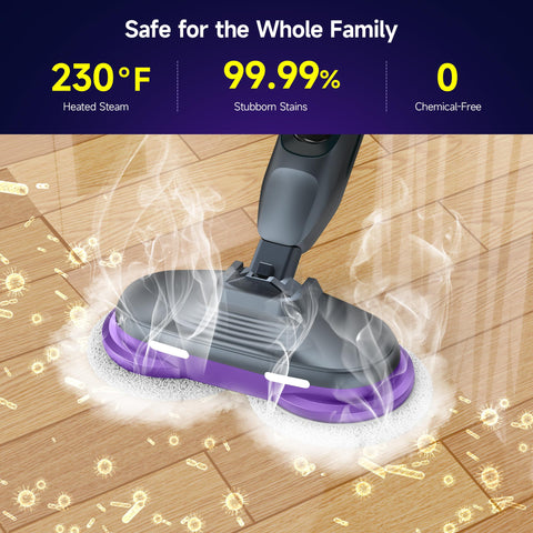 BOJUK Scrub & Steam Mop LED headlights reveal hidden crumbs
