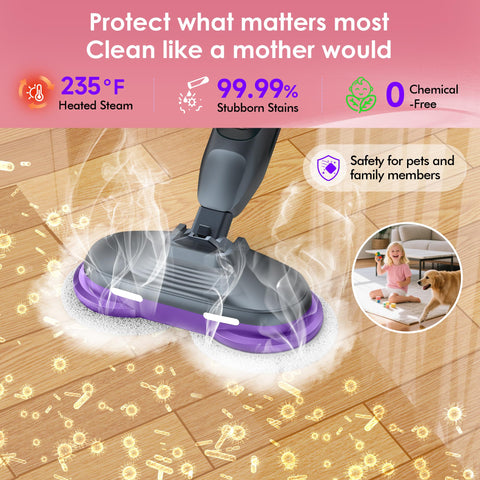 BOJUK Scrub & Steam Mop LED headlights reveal hidden dirt during cleaning