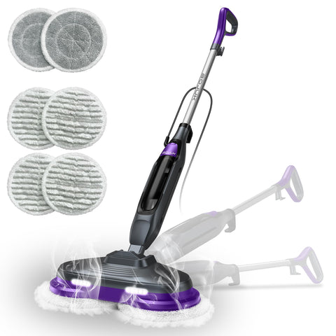 BOJUK Scrub & Steam Mop rotates pads to lift tough spills quickly