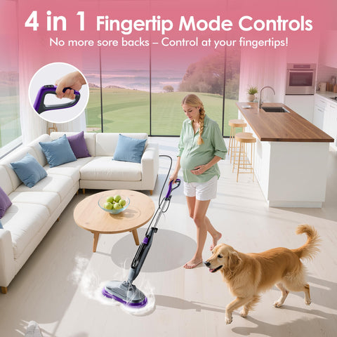 BOJUK Scrub & Steam Mop tap-to-steam for quick start-up