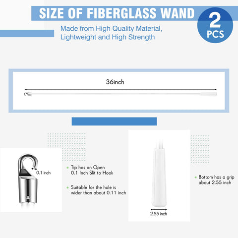 Bokon blind wand 36inch white assembly-ready with hook and handle for easy install