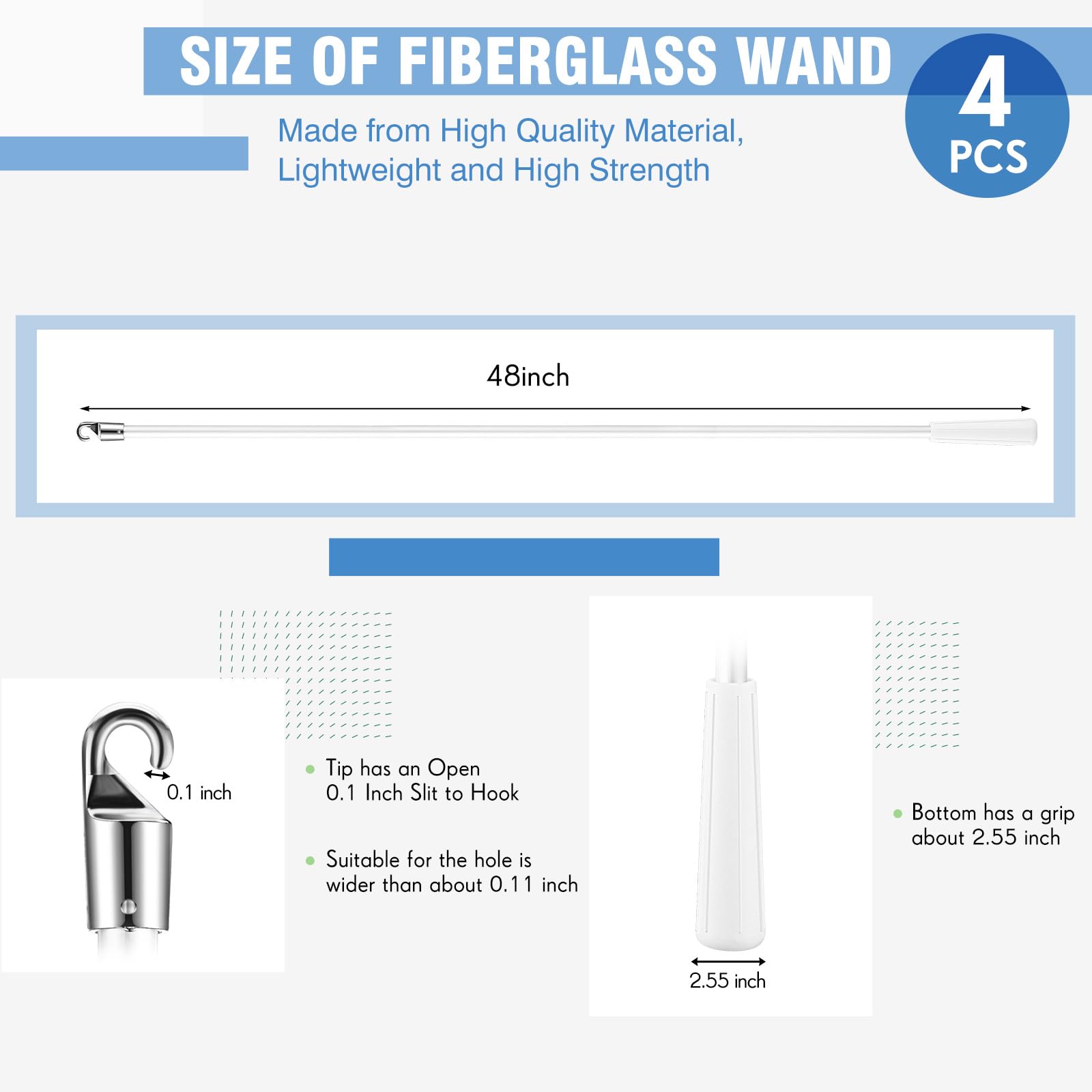 Bokon white fiberglass wand provides durable replacement for window shades.