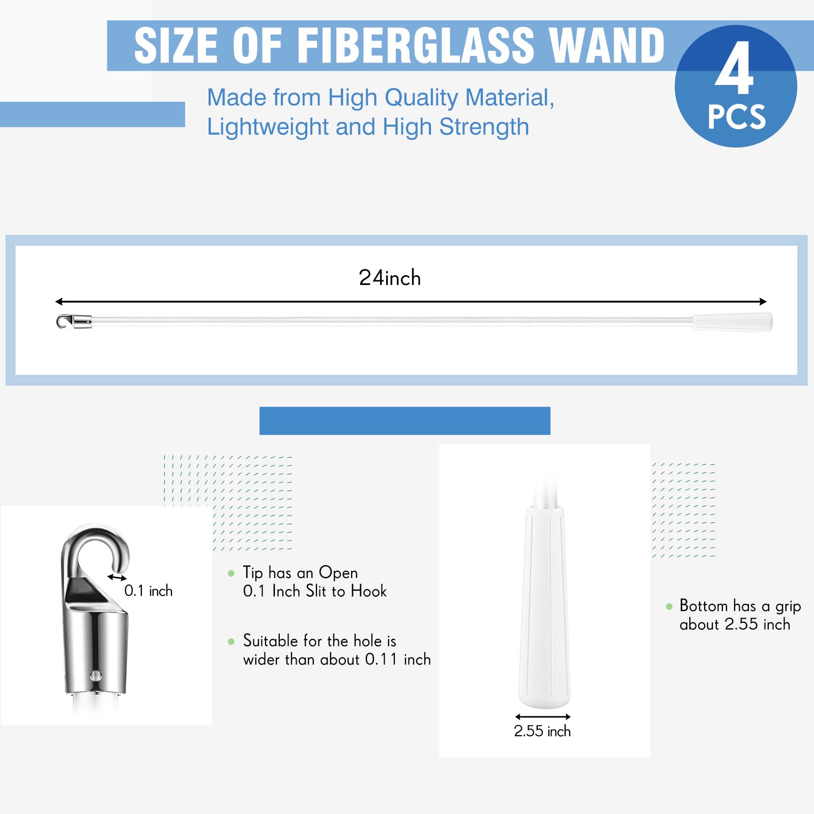Bokon 24-inch blind wand showing hook attachment for smooth opening and closing.