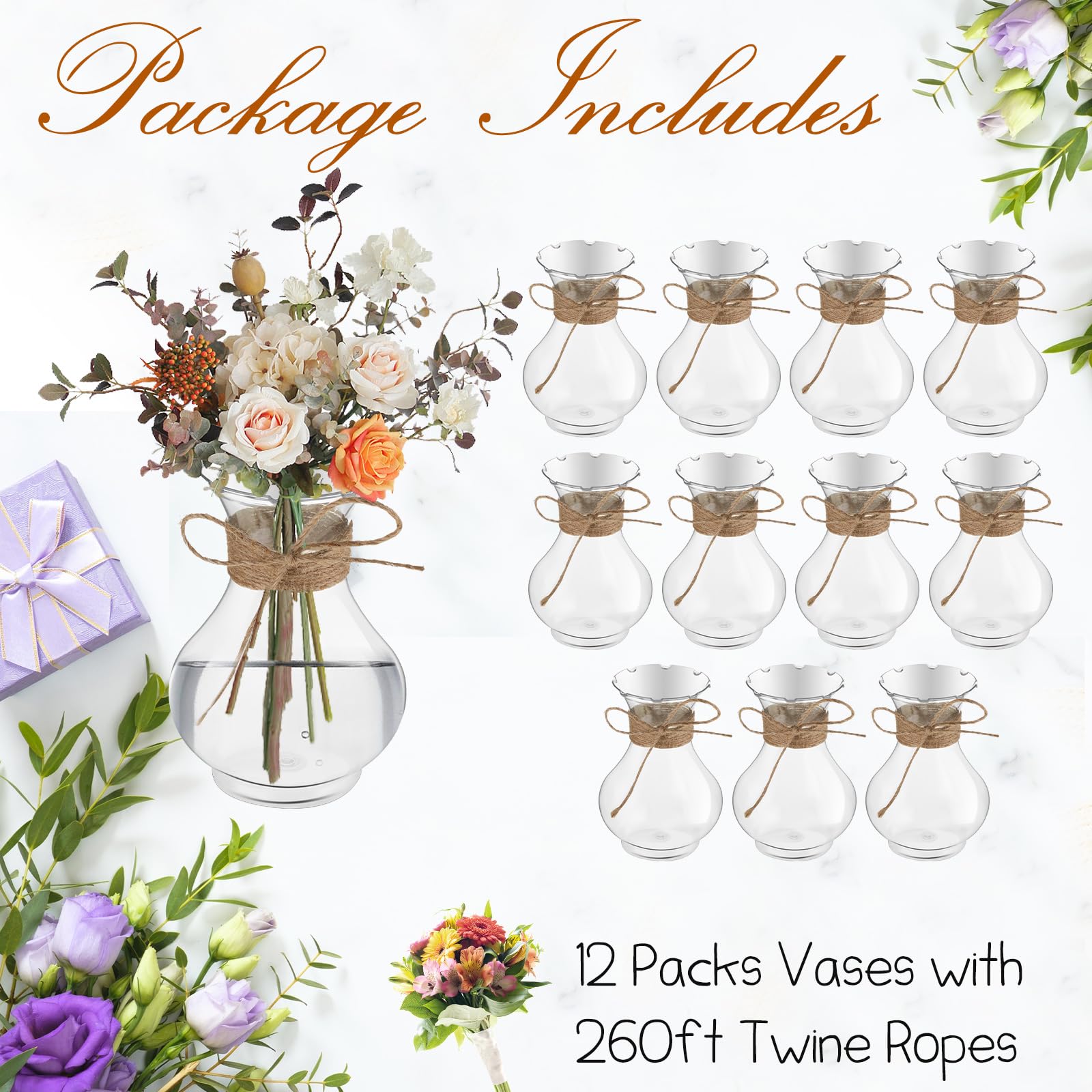 Bokon clear vintage vase highlights flowers in versatile centerpiece styling.