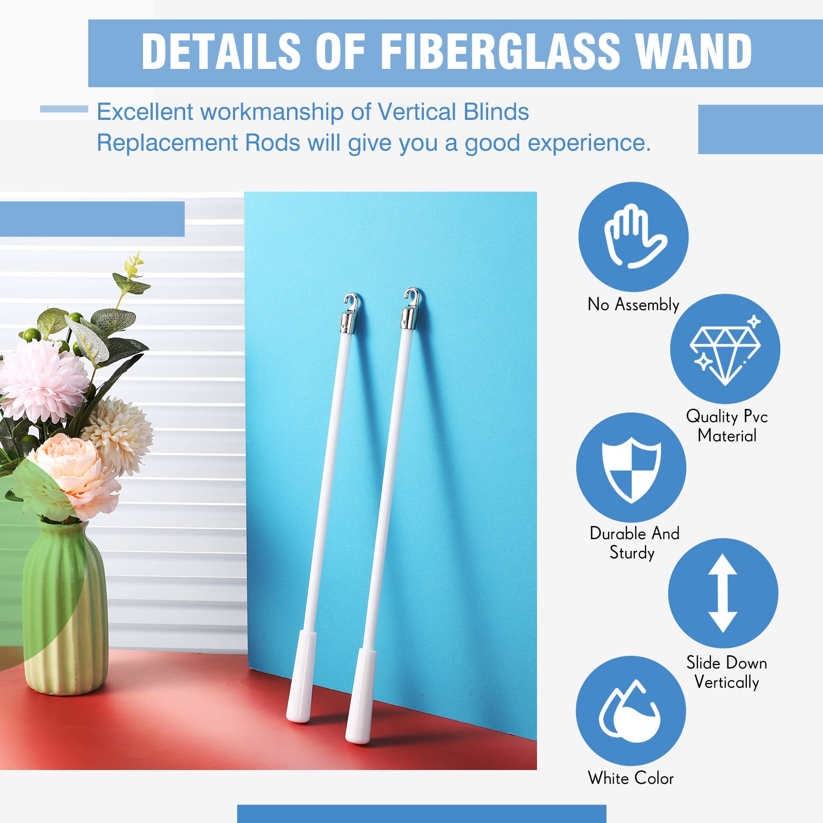Bokon vertical blinds wand assembly enables smooth operation.