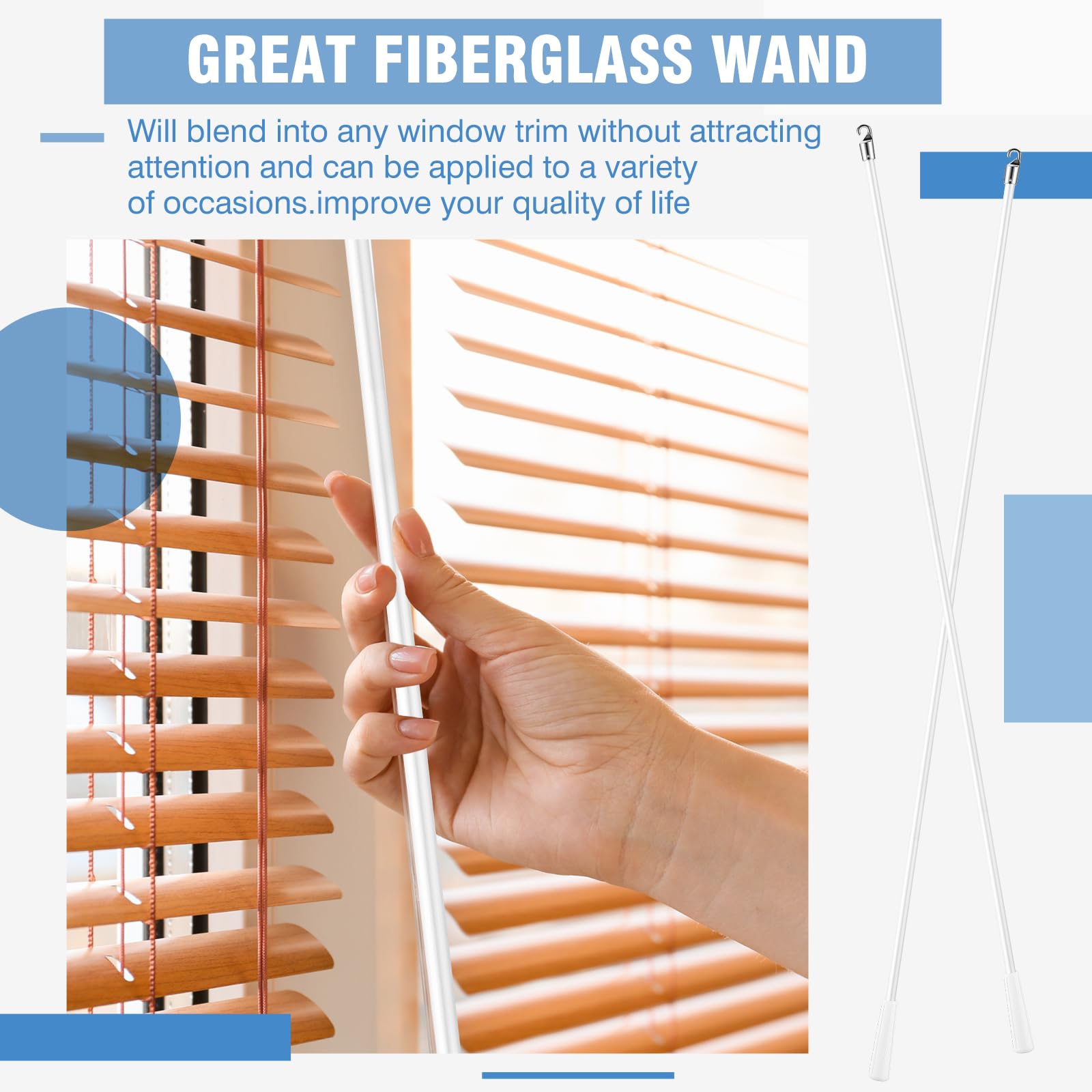 Bokon blinds wand works with cordless and honeycomb blinds for versatile use.
