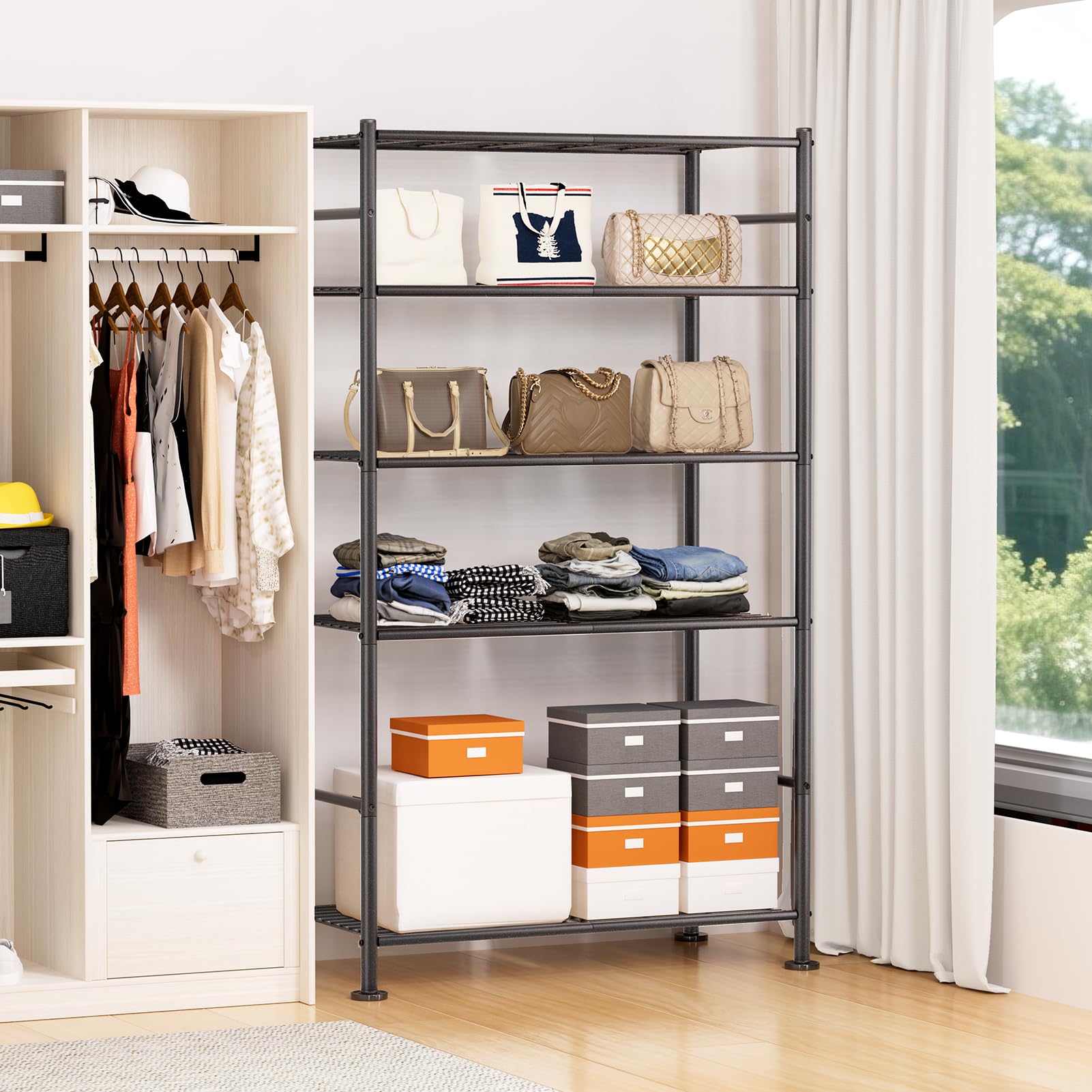 BolDuck metal shelving unit with adjustable feet maintaining a steady setup