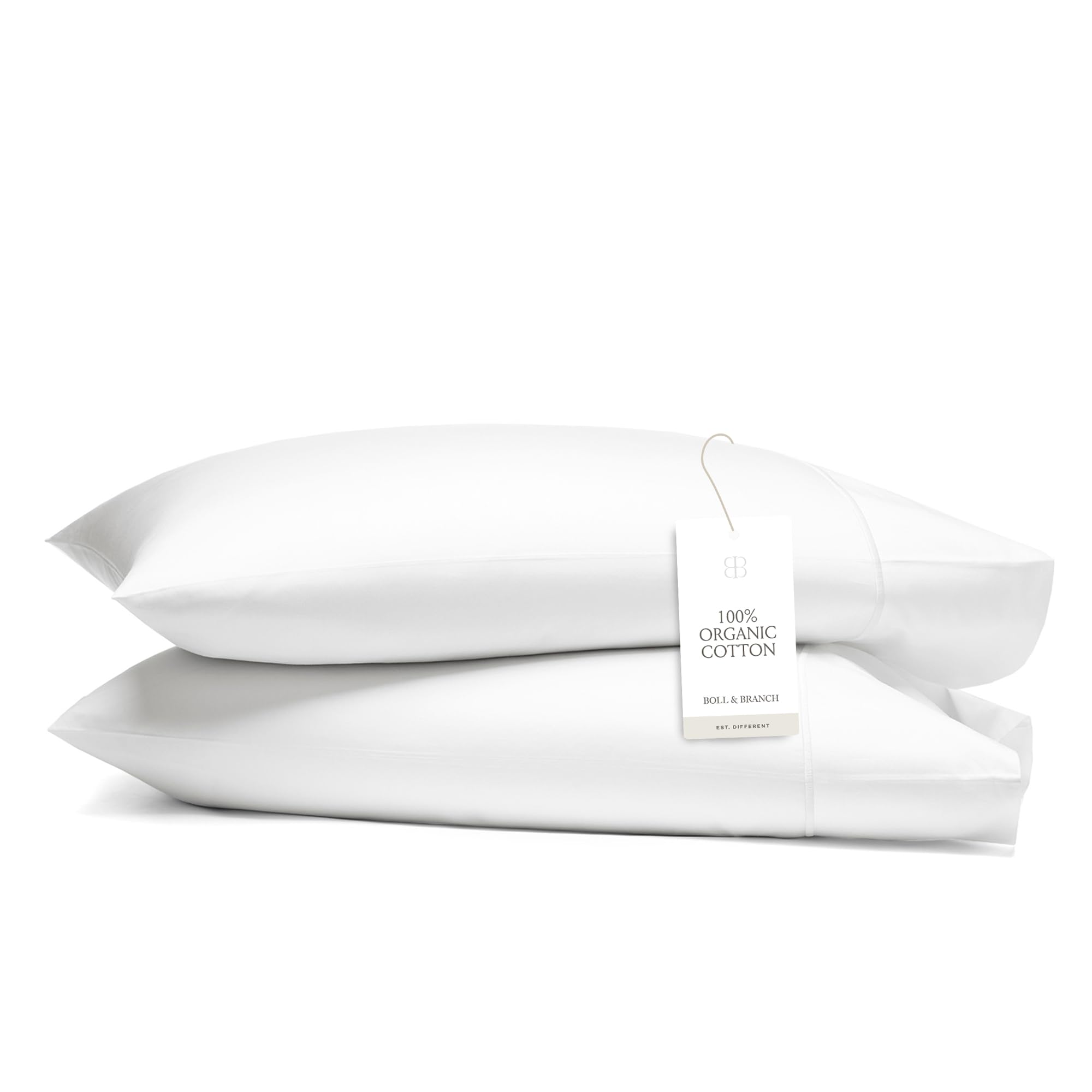 Boll & Branch signature hemmed pillowcase close-up shows buttery-soft organic cotton texture