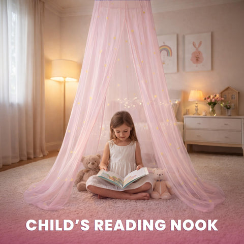 Bollepo princess reading nook canopy creates cozy hideaway.