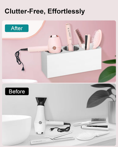 Bollmisde curling iron and flat iron storage keeps cords tidy and accessible.