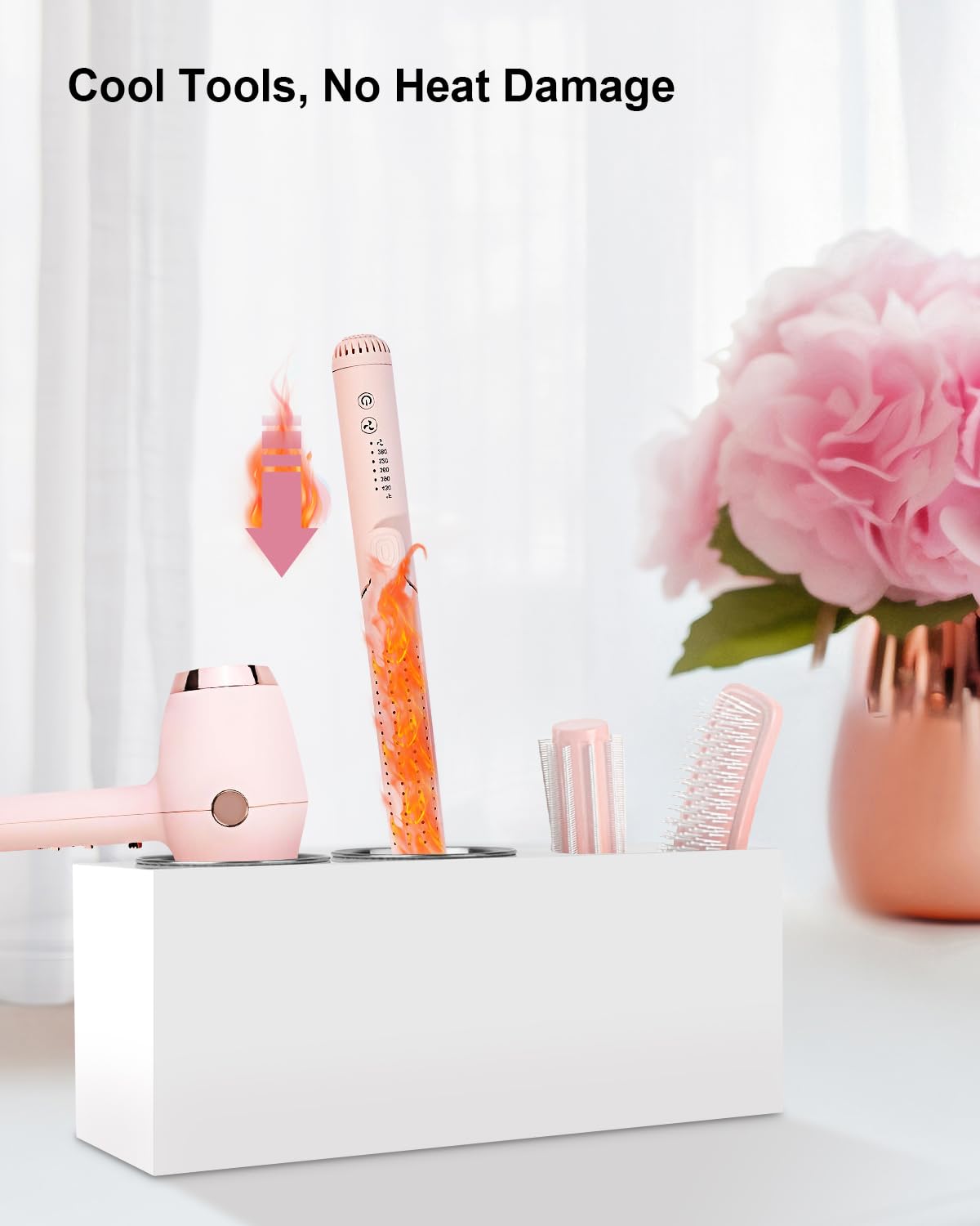 Bollmisde wall-mount hair tool organizer saves counter space in small bathrooms.