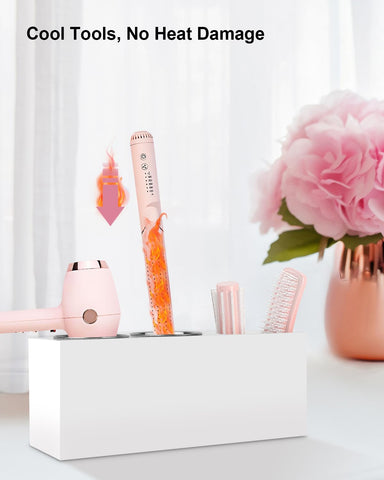 Bollmisde wall-mount hair tool organizer saves counter space in small bathrooms.