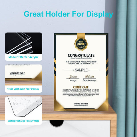 Boloyo clear acrylic display easel showing items with glass-like clarity.