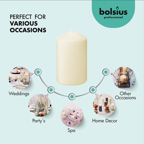 Bolsius dripless pillar candles provide elegant lighting without mess for gatherings.