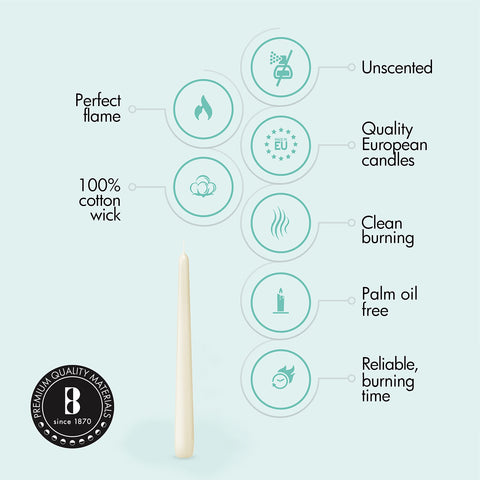 Bulk 30-pack dripless ivory taper candles for events