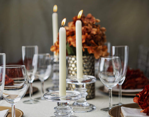 Bolsius Ivory Candlesticks use 100% cotton wick for consistent flame.