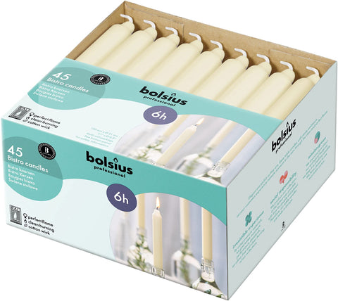 Untinted wax from Bolsius provides consistent flame across long burns.