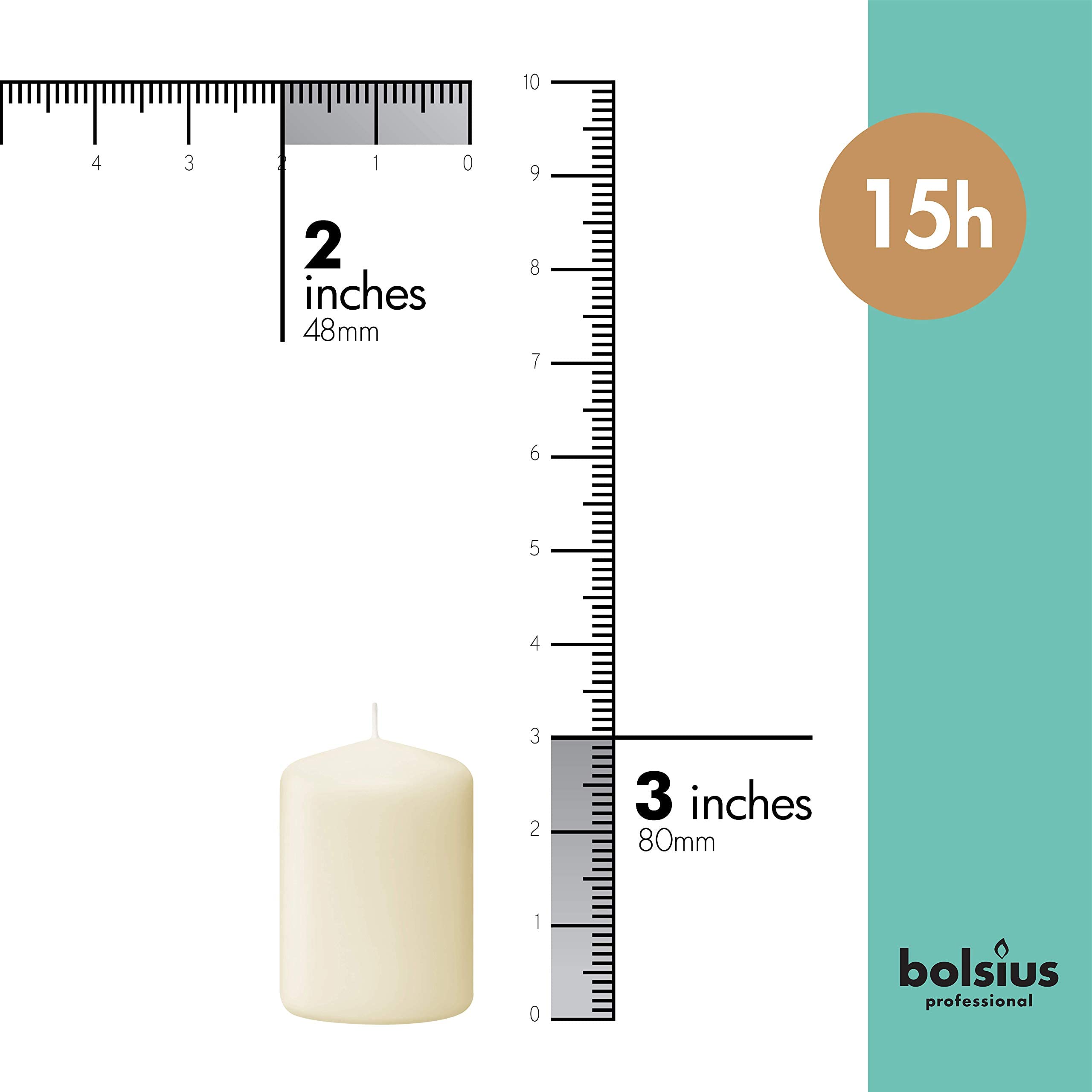 Bolsius Ivory Pillar Candles close-up showing the wick and clean burn.