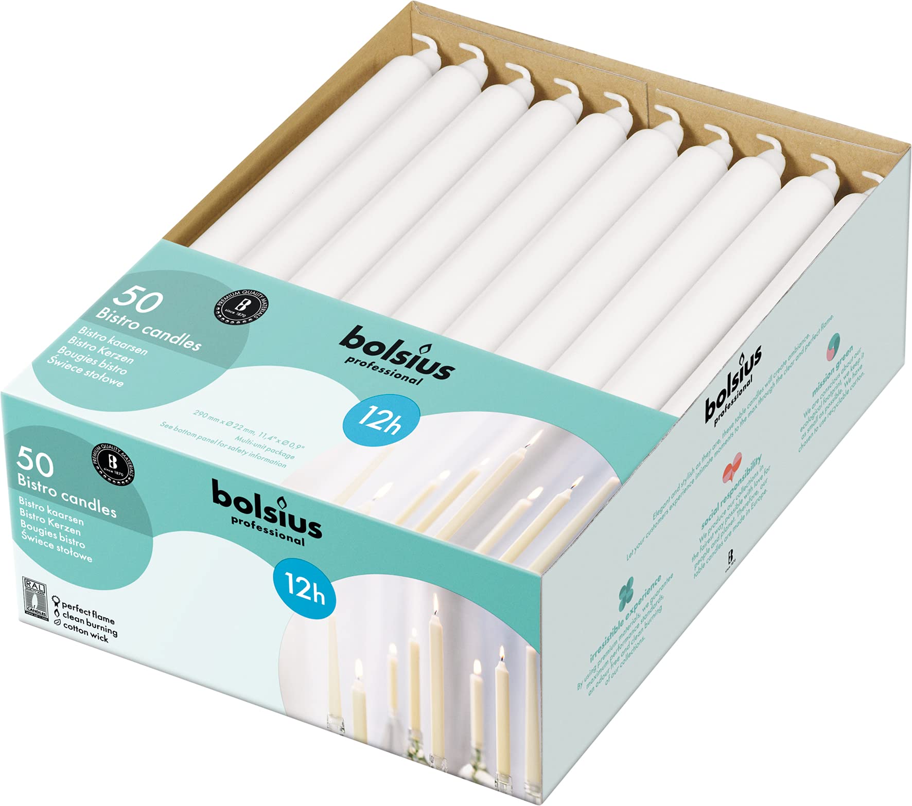 Bolsius smokeless flame candles minimize indoor soot during meals.