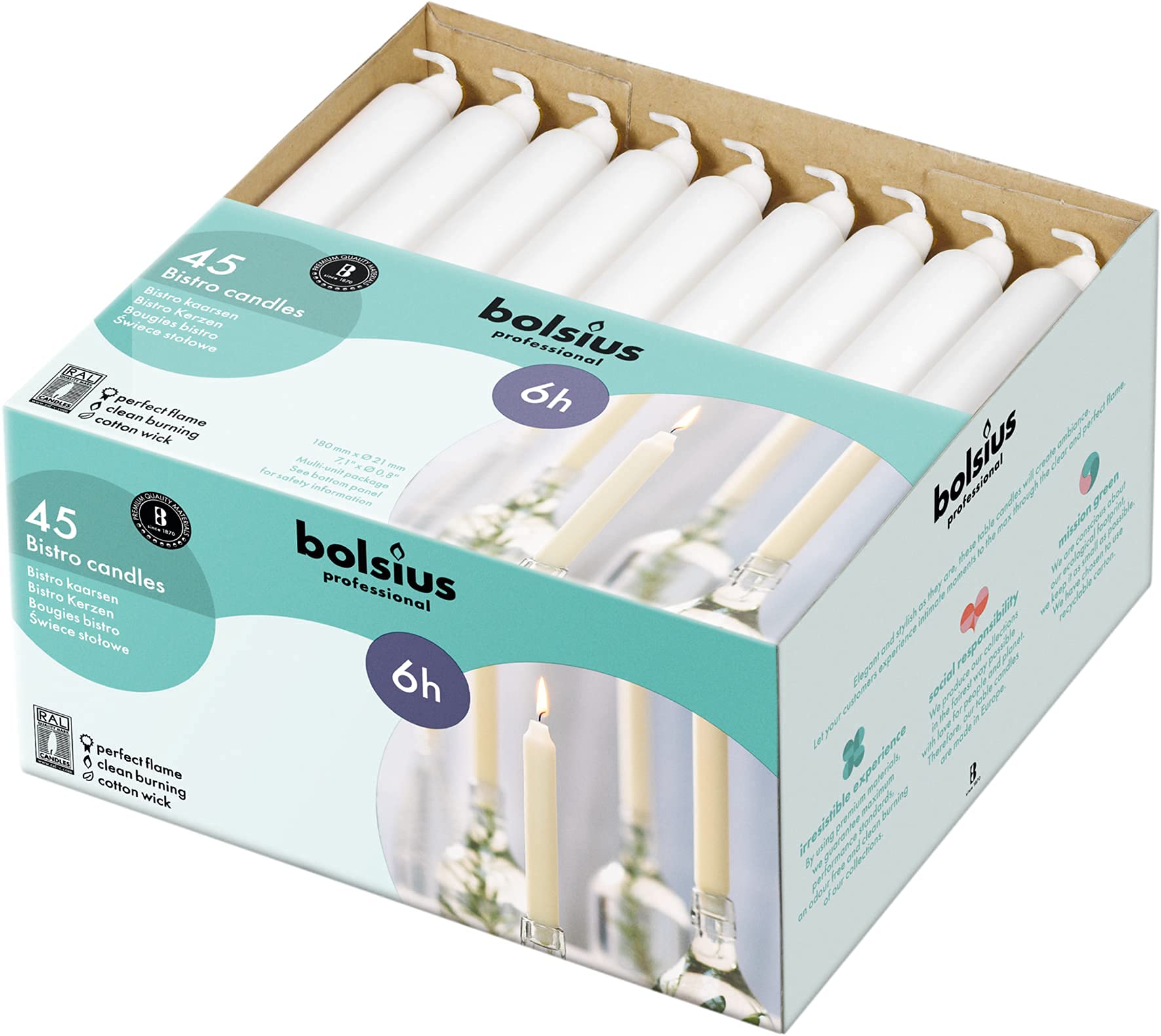 Bolsius untinted white candles maintaining a neutral backdrop