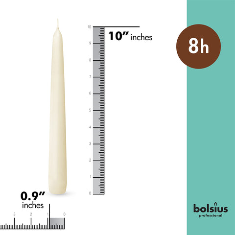 Ivory BOLSIUS taper candle on wedding table creates warm ambiance