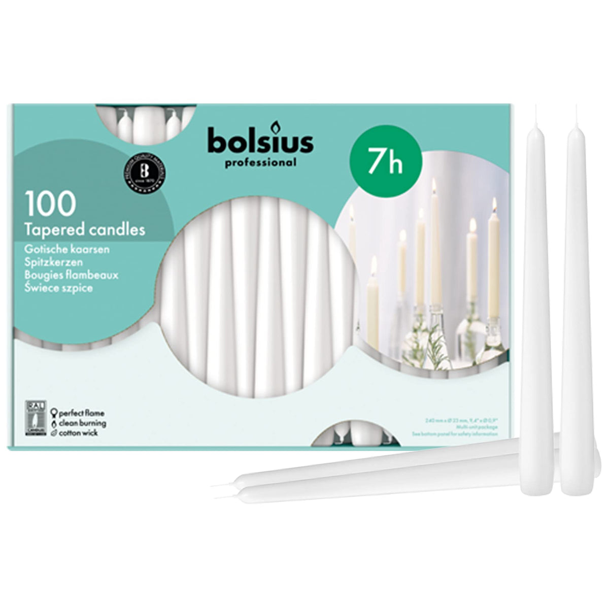 Bolsius white taper candles in a 100-pack ready for home decor