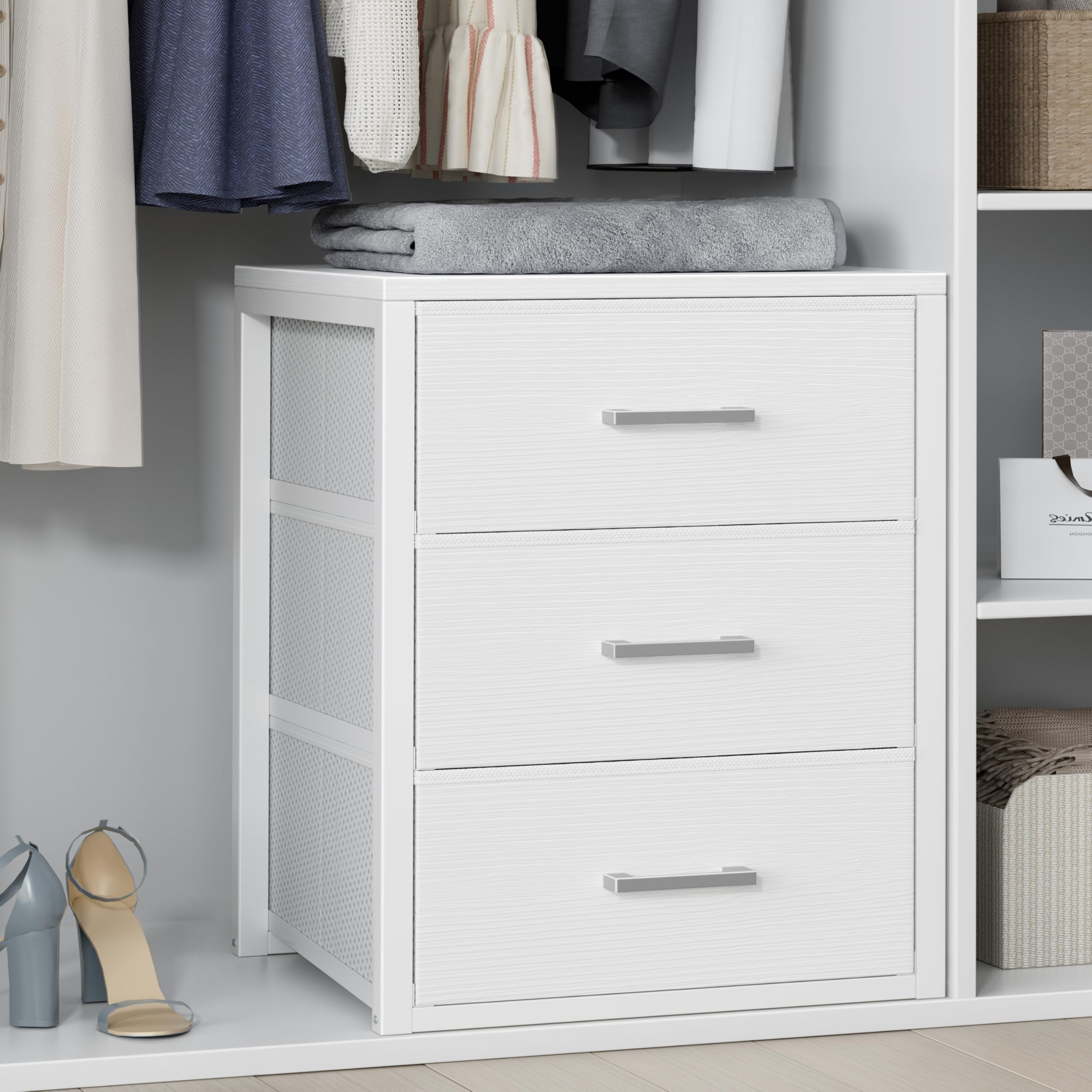 Boluo Closet Drawer white front view shows a compact 3-drawer organizer for bedroom storage