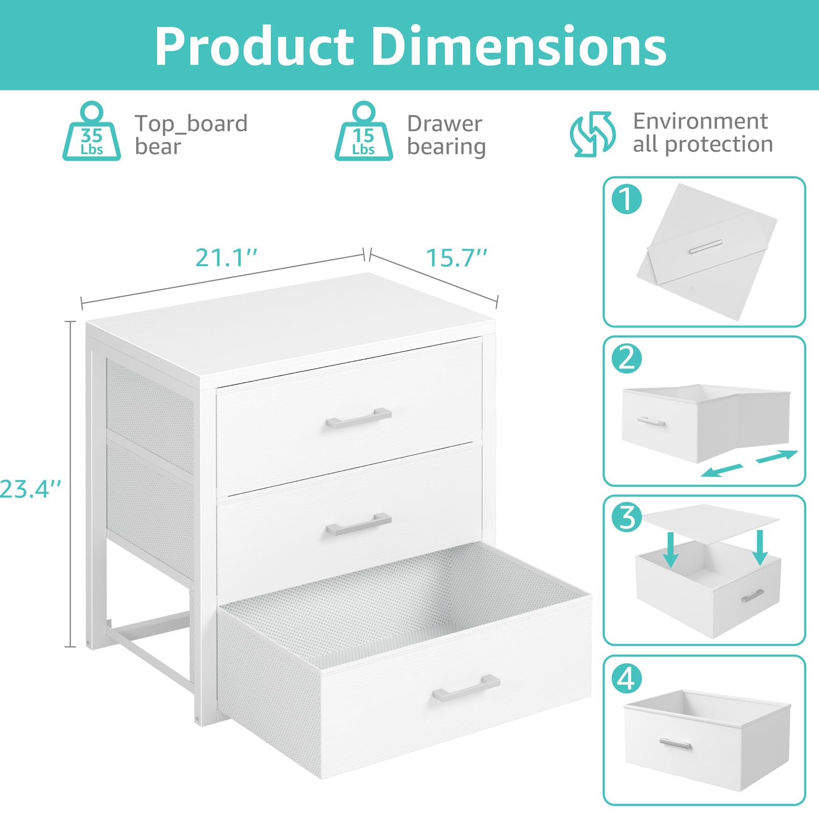 BOLUO 3 drawer front open reveals easy access fabric drawers for clothes and small items