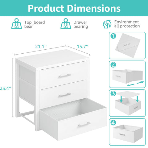 BOLUO 3 drawer front open reveals easy access fabric drawers for clothes and small items