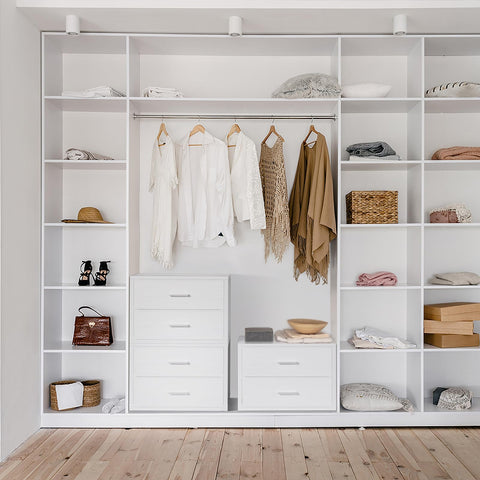 BOLUO fabric drawers open, revealing deep storage for small essentials.