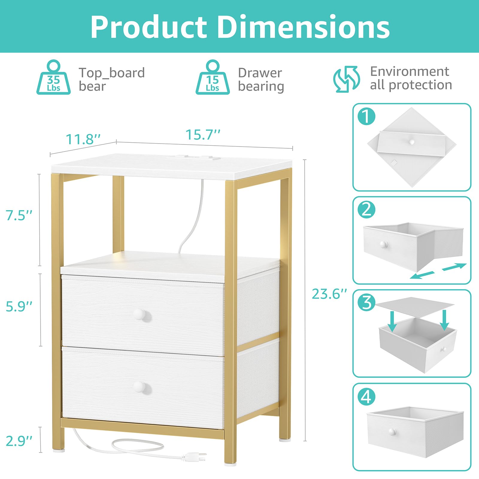 BOLUO Gold Nightstand LED light with color options for mood lighting