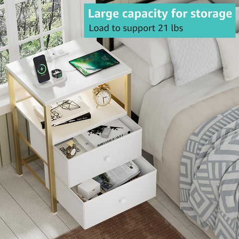 BOLUO Gold Nightstand modern white design that fits various bedroom styles