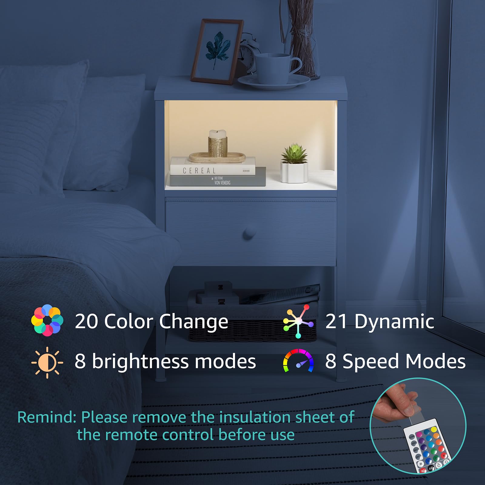 BOLUO adjustable feet protect floors and stabilize the nightstand.