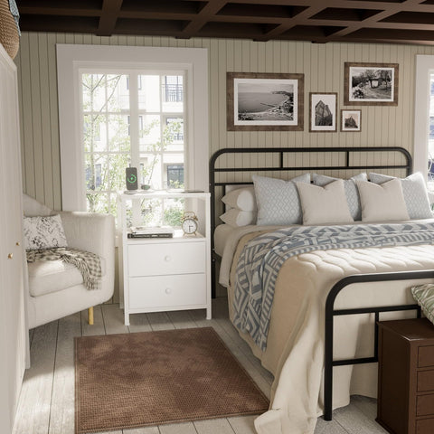 Four adjustable feet protect floors under the BOLUO nightstand