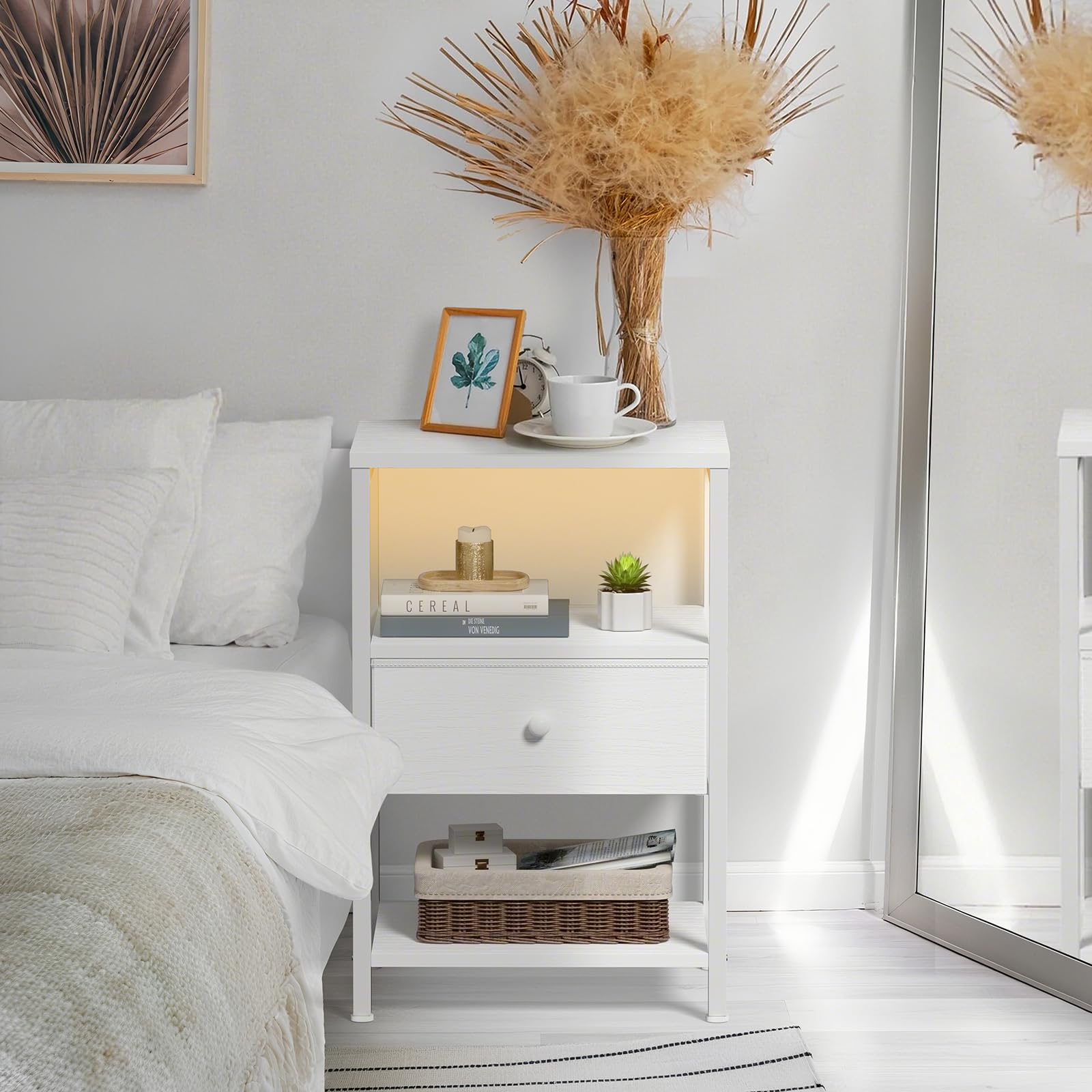 BOLUO nightstand drawer dimensions provide organized storage in small spaces.