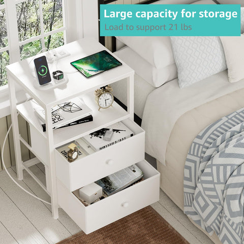 Fabric drawers with leather-front on the BOLUO nightstand
