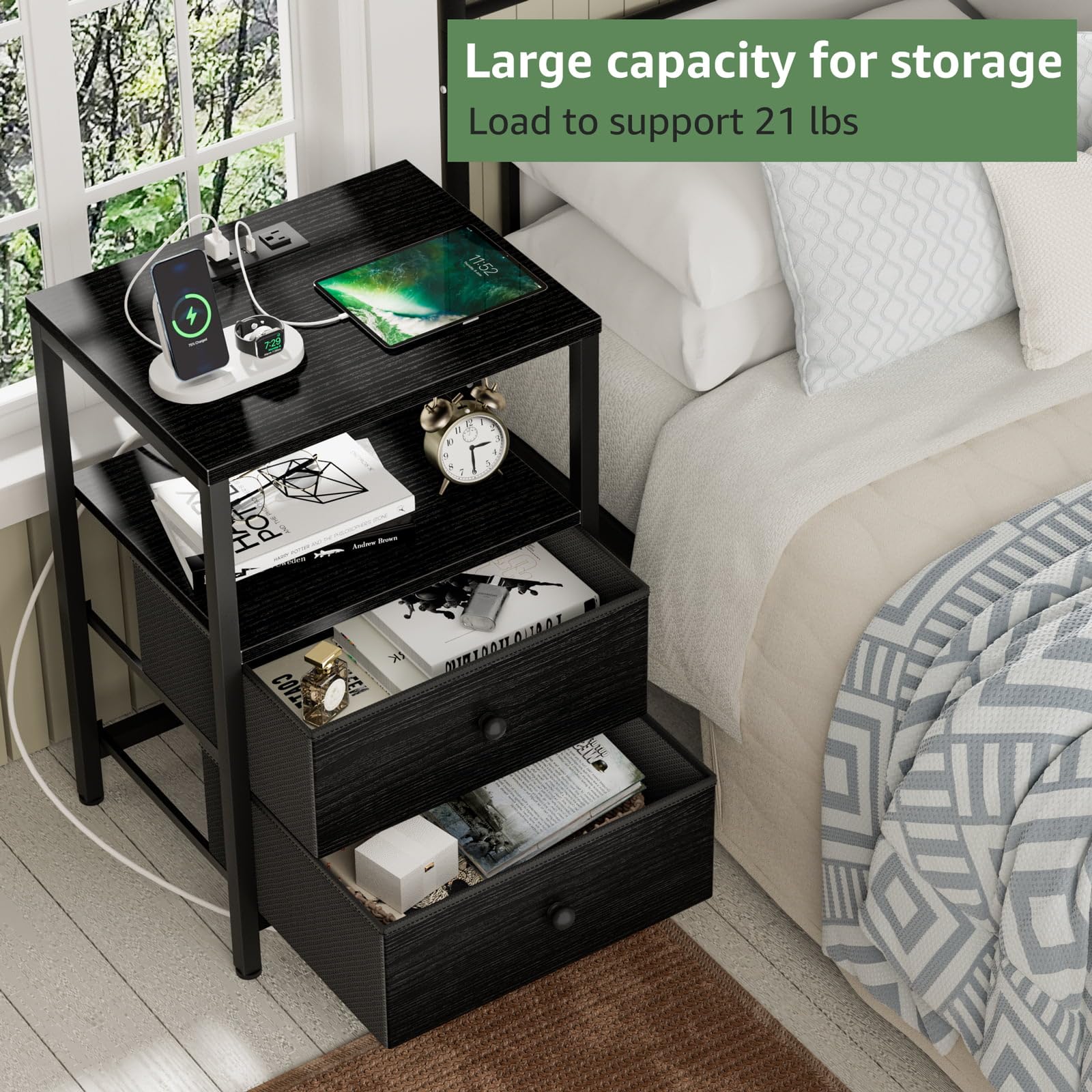 BOLUO fabric drawers with leather fronts offer elegant storage.