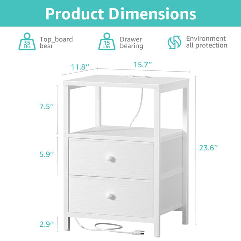 USB ports and outlets on the BOLUO nightstand for devices